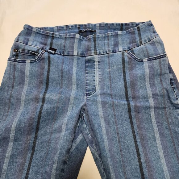 Lisette-L Blue Striped Denim Stretch Pull On Ankle Pants - Picture 3 of 4